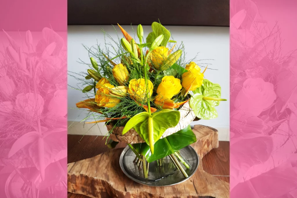 fleuriste martinique - Bouquet de rose jaune et hybride verte