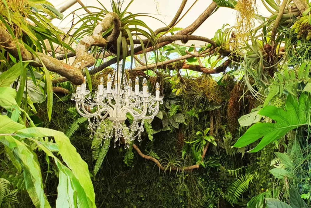 végétalisation du plafond des toilettes pour un mariage